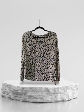 Kaffe Printed Leaf-Detail Blouse in Black and Cream